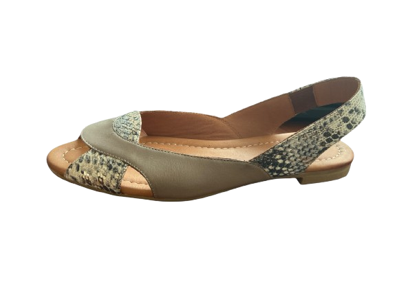 Brown Snake-Effect Leather Flats with Elastic Back