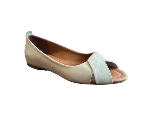 Peep-Toe Leather Flats in White
