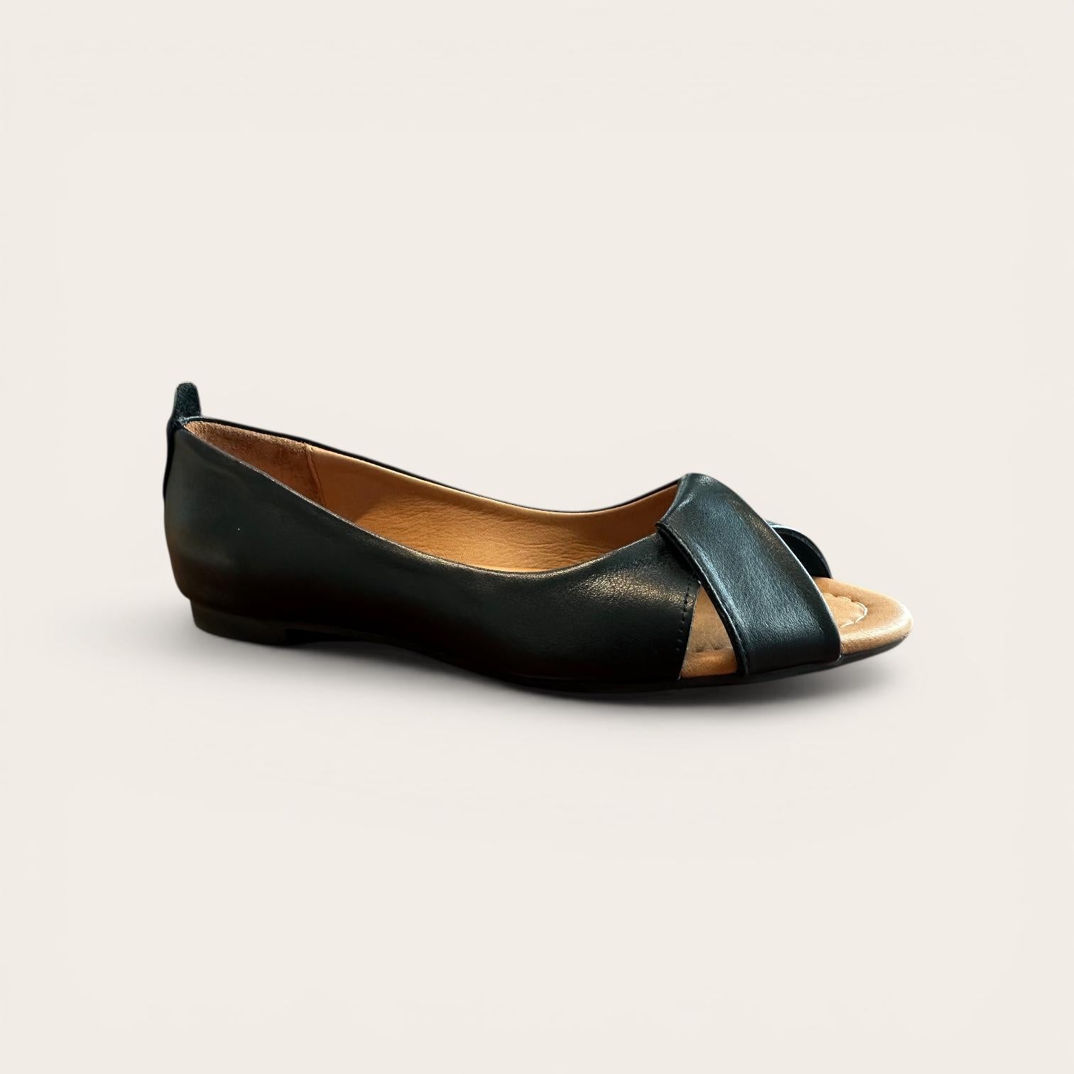 Begoria Milano - Premium Leather Open-Toe Flats Black Begoria