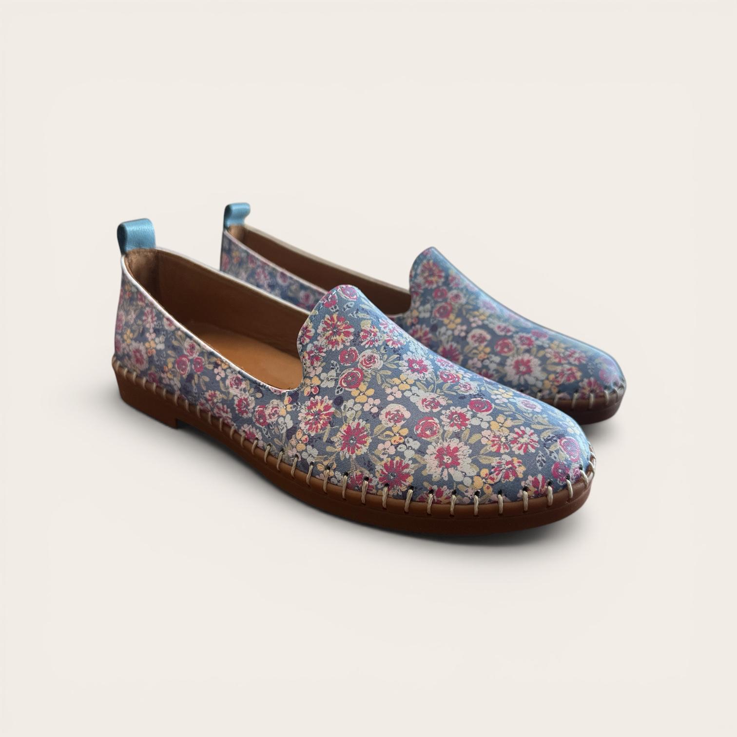 Begoria Flora - Artisan Floral Print Loafers with Hand-Stitched Detail