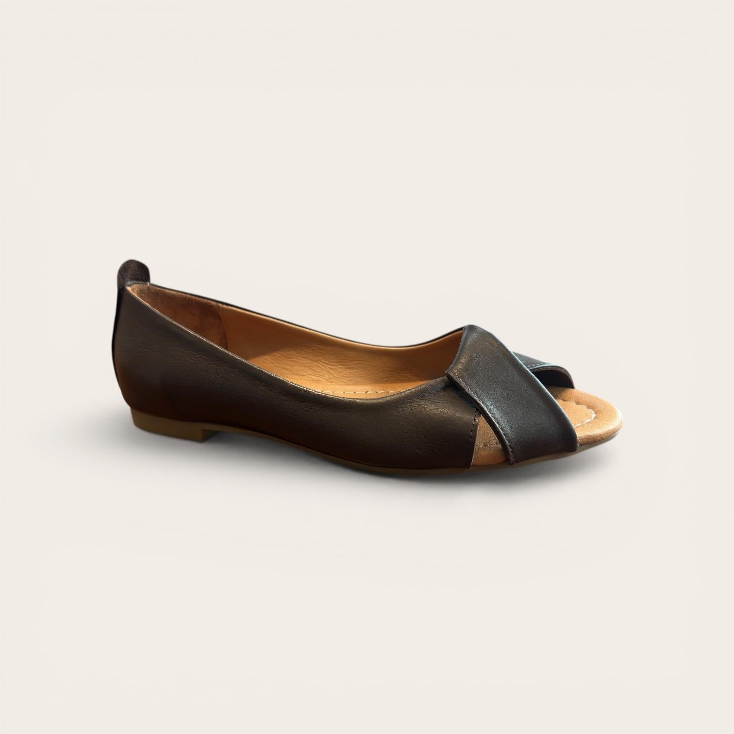 Begoria Milano - Premium Leather Open-Toe Flats Brown Begoria
